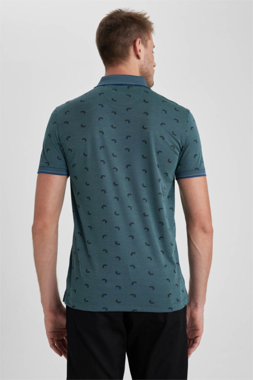 رجالي نعناع تيشيرت بولو نص كم مطبوع سليم فيت