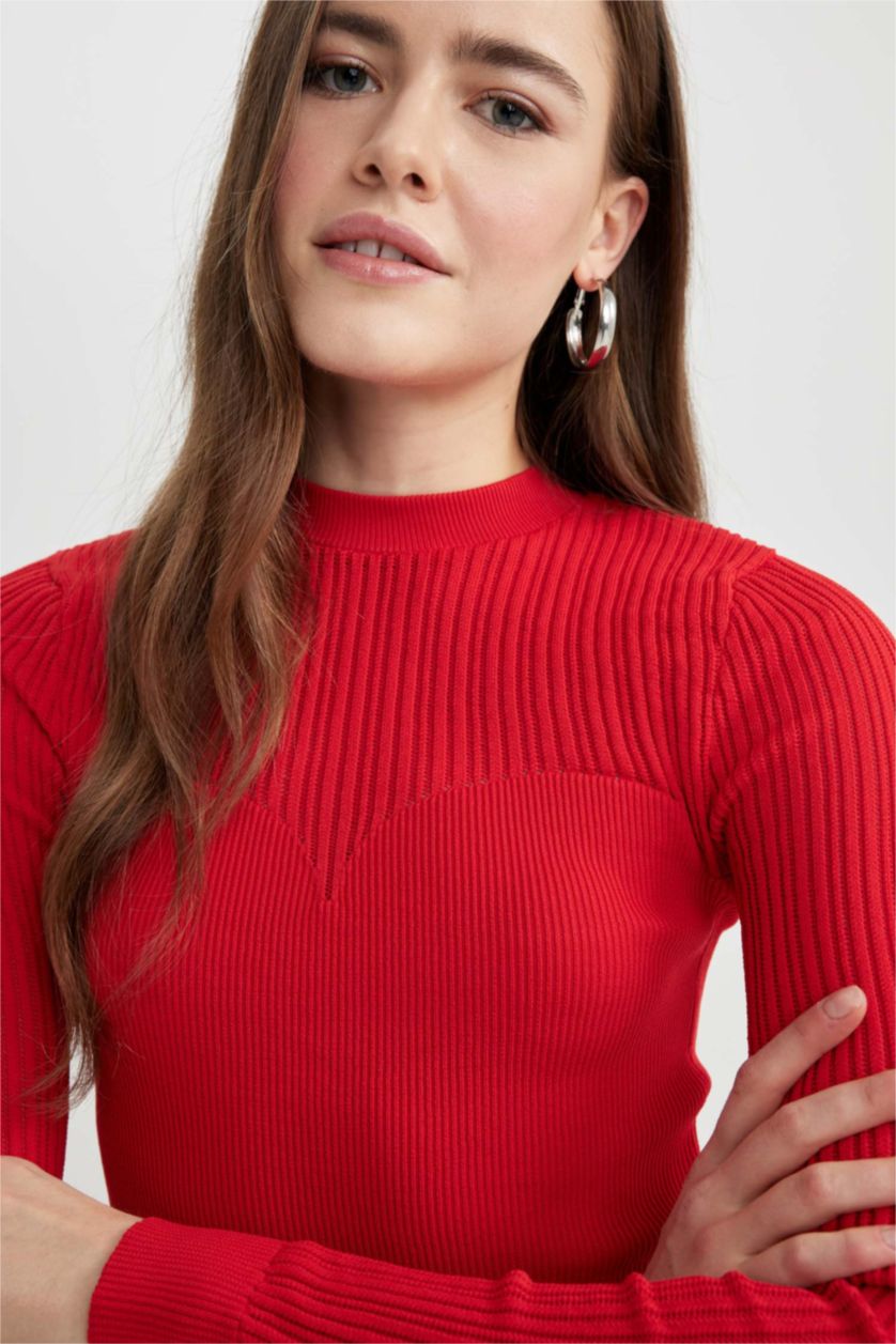 حريمي أحمر بلوفر تريكو حريمي قصة عادية برقبة مستديرة أحمر