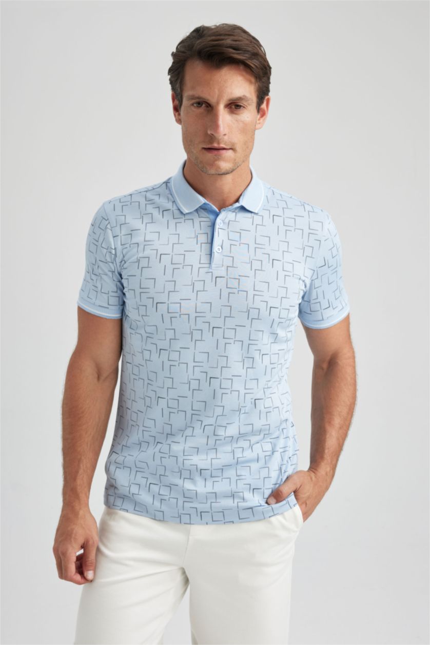 MAN Blue Slim Fit Printed Short Sleeve Polo T-Shirt