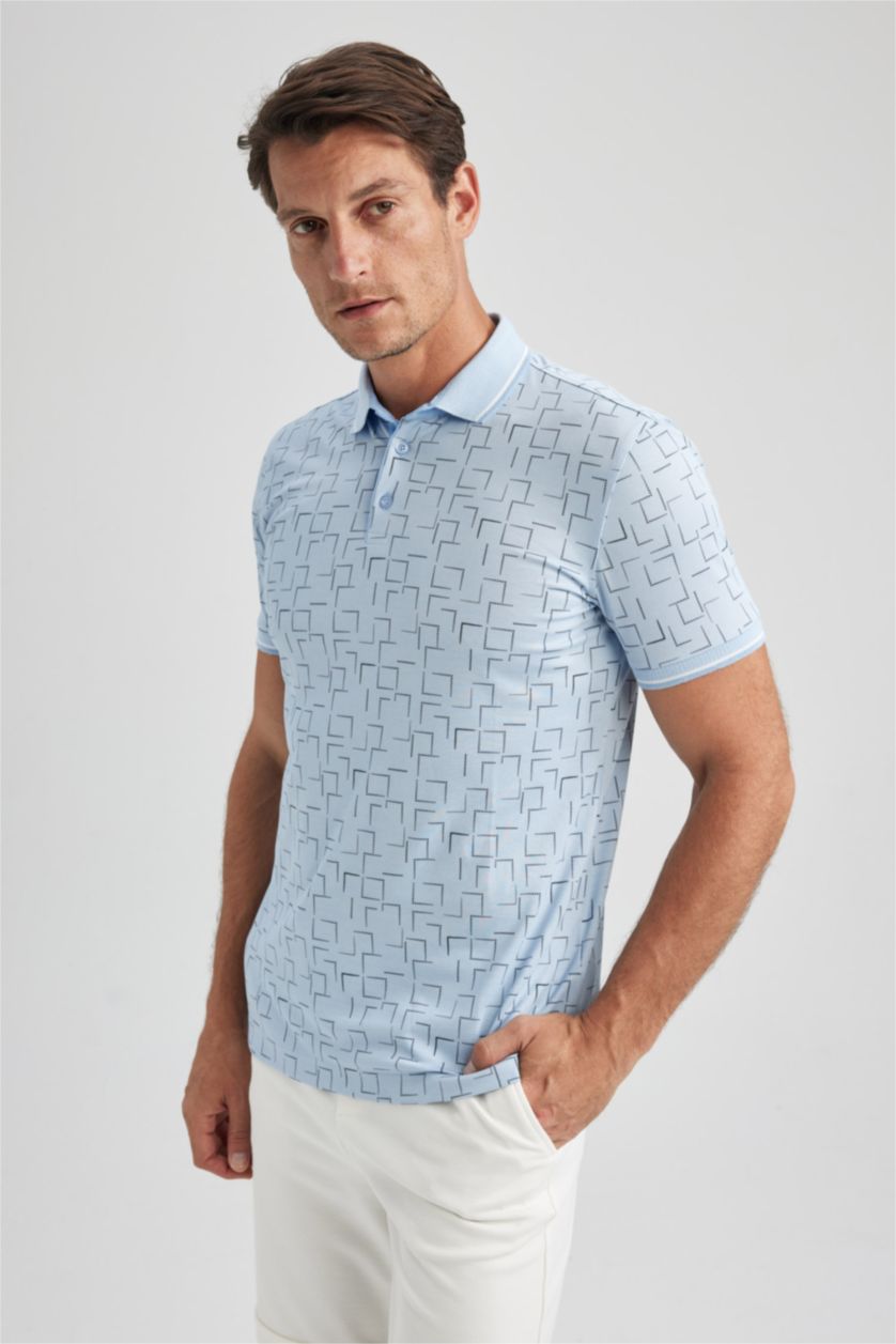 MAN Blue Slim Fit Printed Short Sleeve Polo T-Shirt