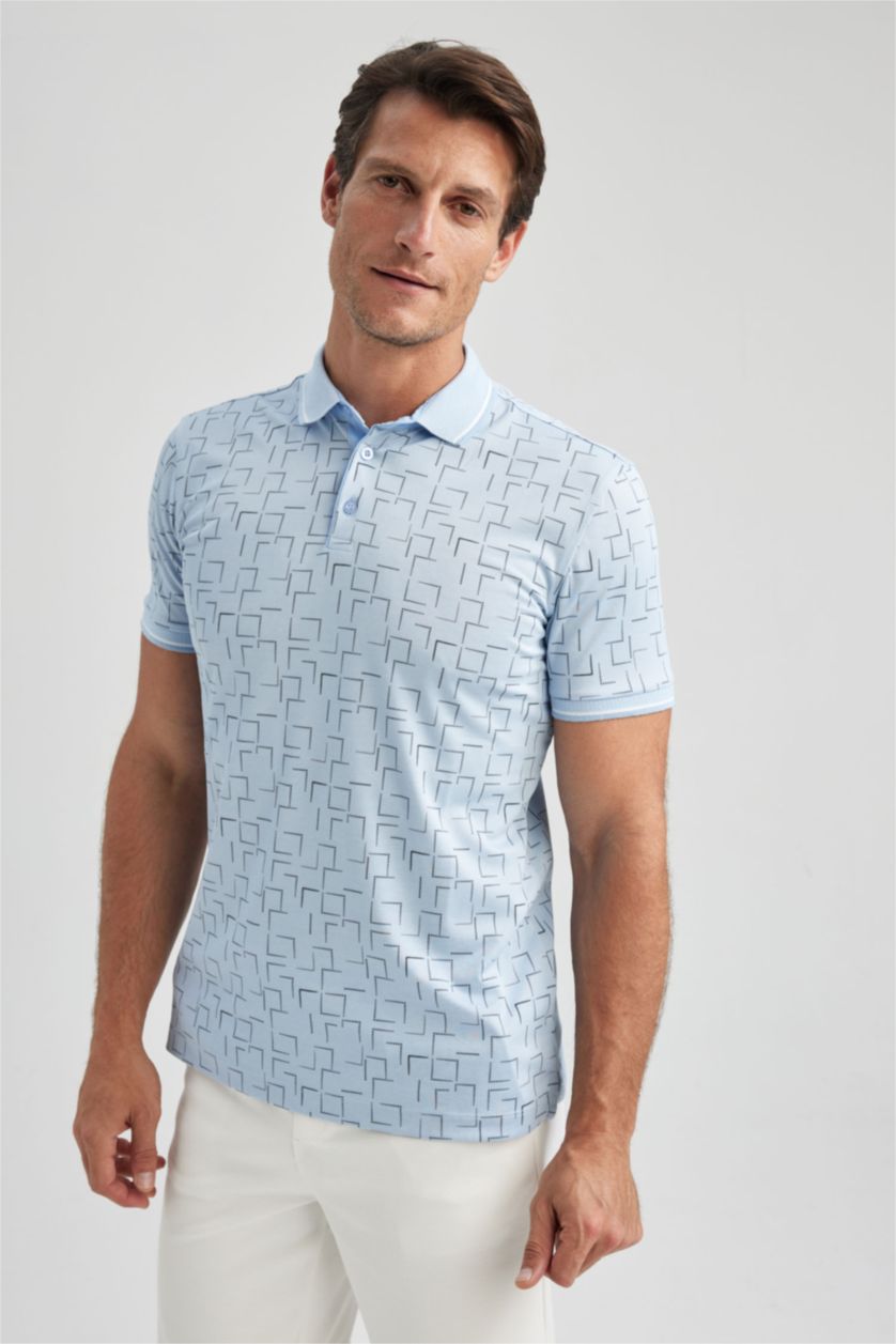 MAN Blue Slim Fit Printed Short Sleeve Polo T-Shirt