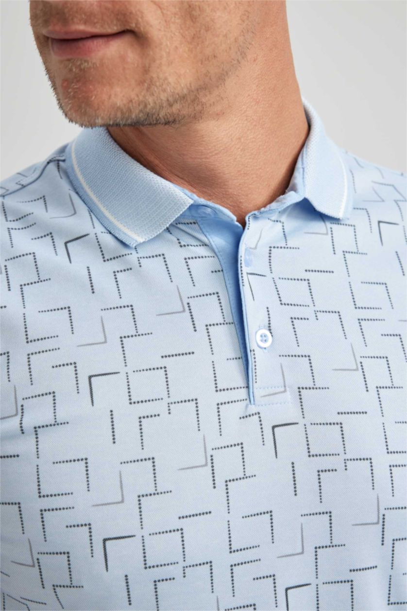 MAN Blue Slim Fit Printed Short Sleeve Polo T-Shirt