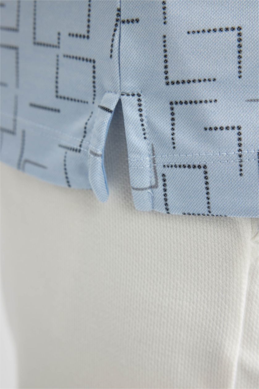 MAN Blue Slim Fit Printed Short Sleeve Polo T-Shirt