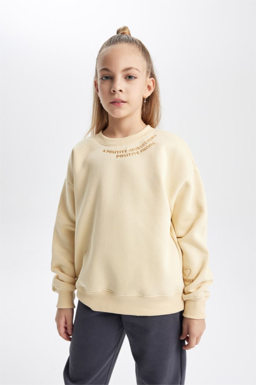 GIRLS & TEENS Light Beige Regular Fit Crew Neck Sweatshirt