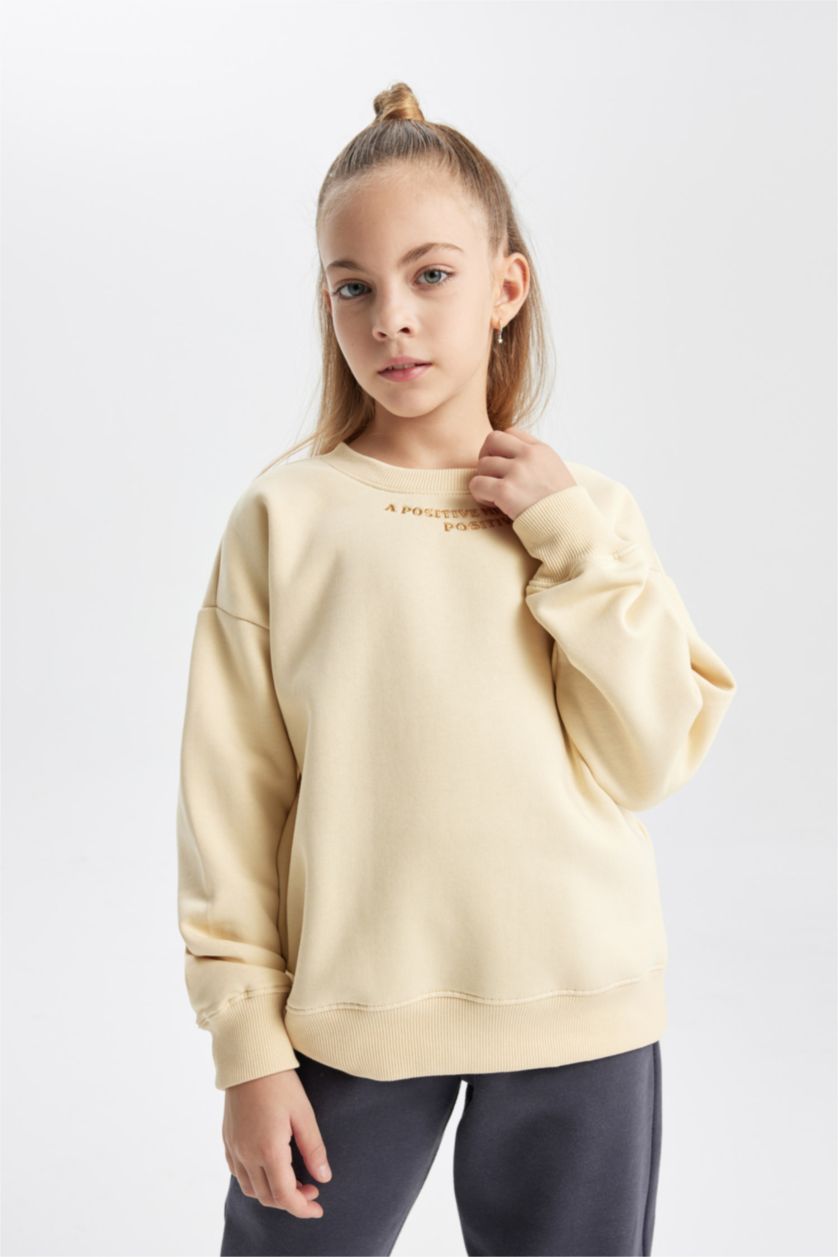 GIRLS & TEENS Light Beige Regular Fit Crew Neck Sweatshirt