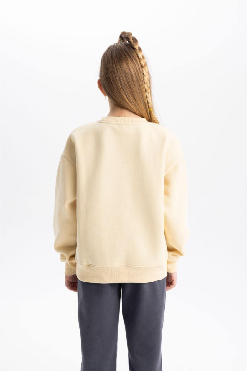 GIRLS & TEENS Light Beige Regular Fit Crew Neck Sweatshirt