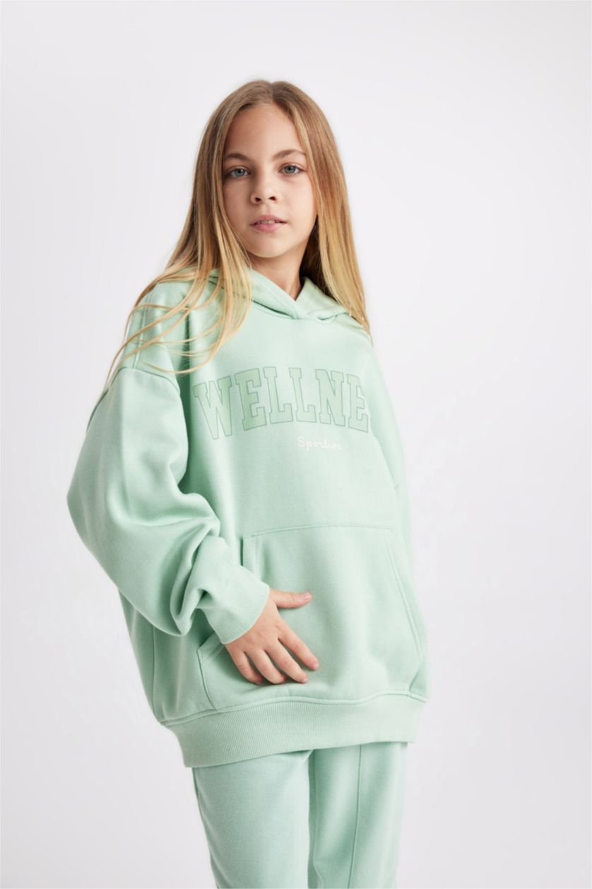 FILLES Vert Sweat à Capuche Oversize Tissu Sweat épais