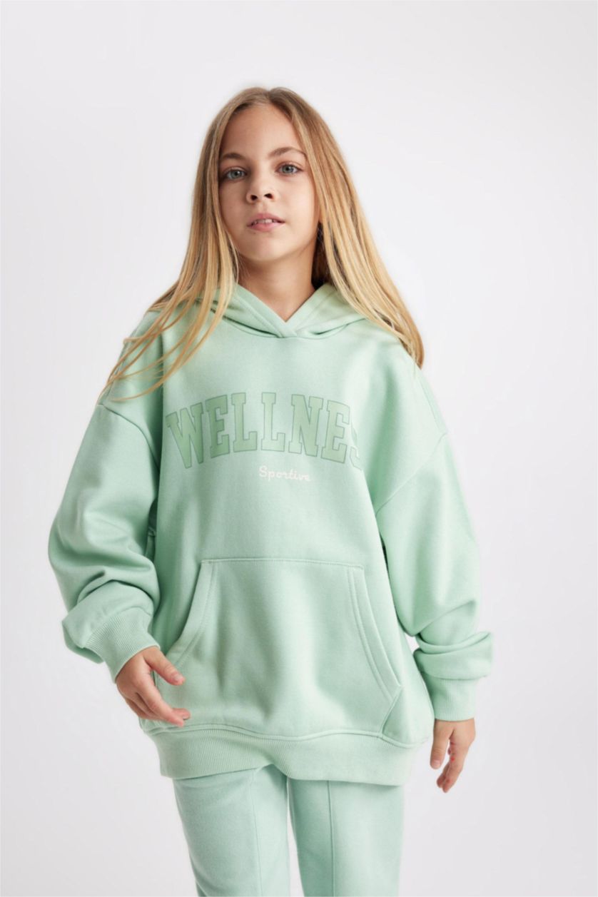 FILLES Vert Sweat à Capuche Oversize Tissu Sweat épais