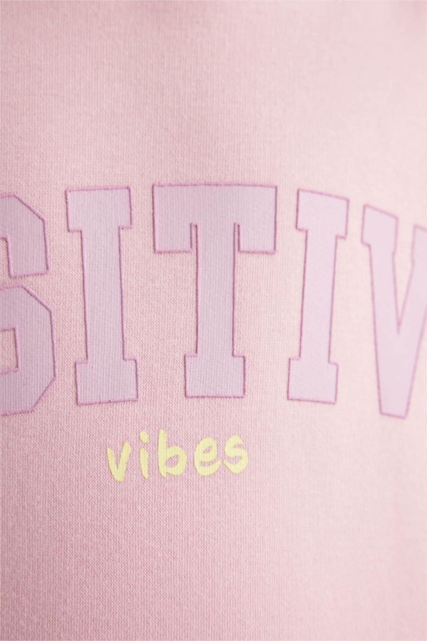 Kız Çocuk - Genç Kız Pembe Kız Çocuk Oversize Fit Kapüşonlu İçi Yumuşak Tüylü Kalın Sweatshirt