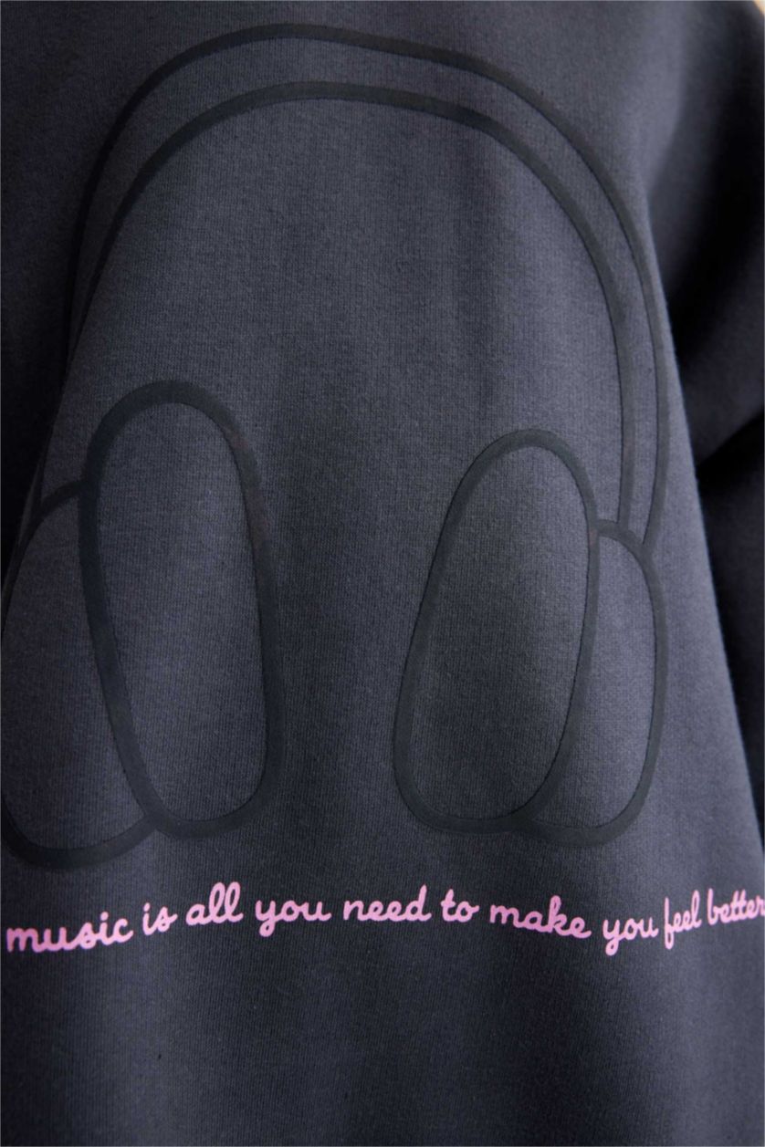 GIRLS & TEENS Anthracite Girl Oversize Fit Hooded Thick Fabric Sweatshirt