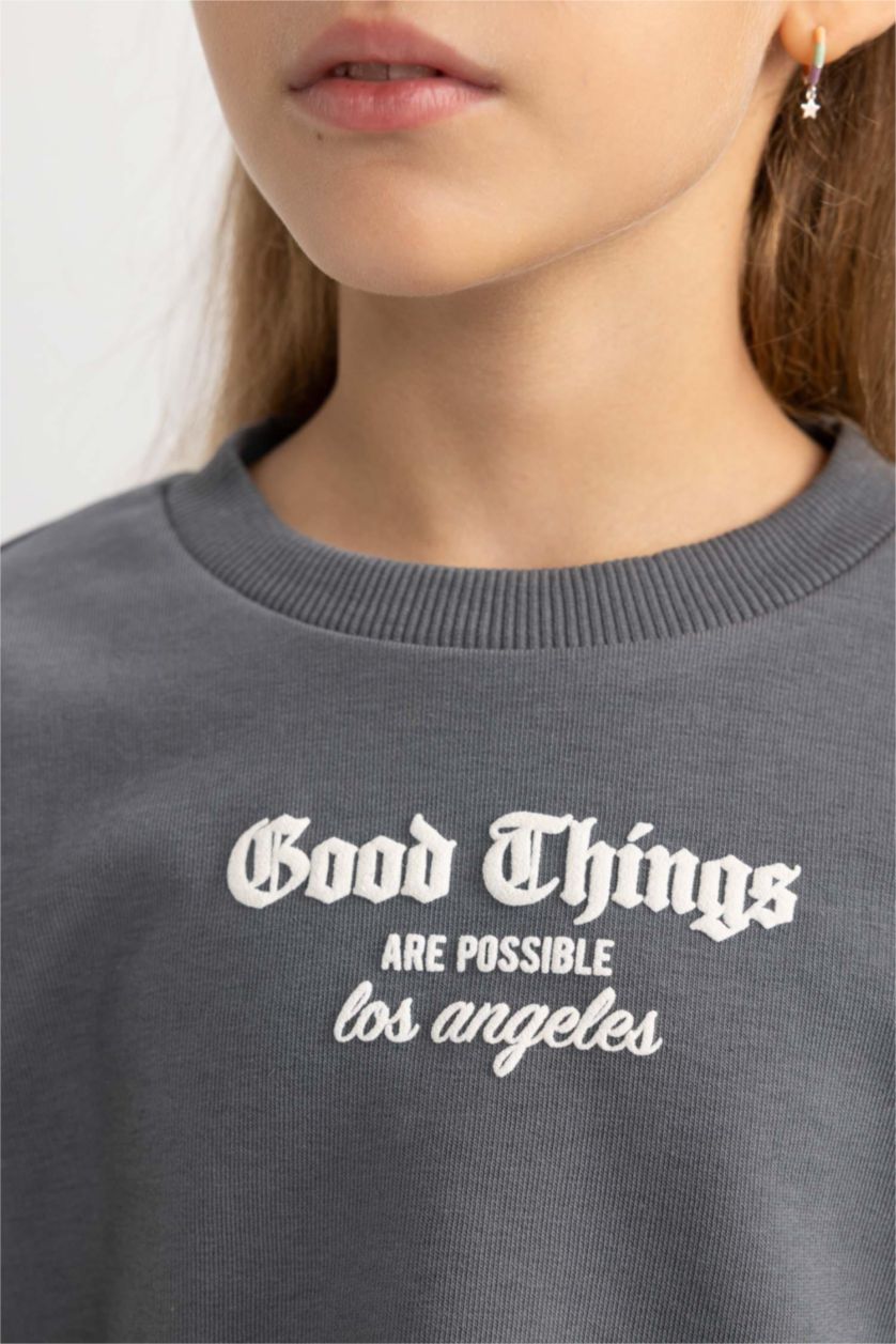 بنات رمادي سويت شيرت بناتي كروب برقبة مستديرة