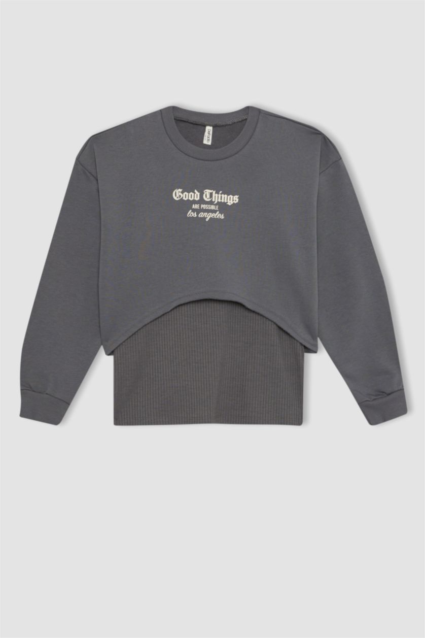 بنات رمادي سويت شيرت بناتي كروب برقبة مستديرة