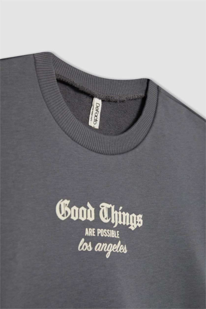 بنات رمادي سويت شيرت بناتي كروب برقبة مستديرة