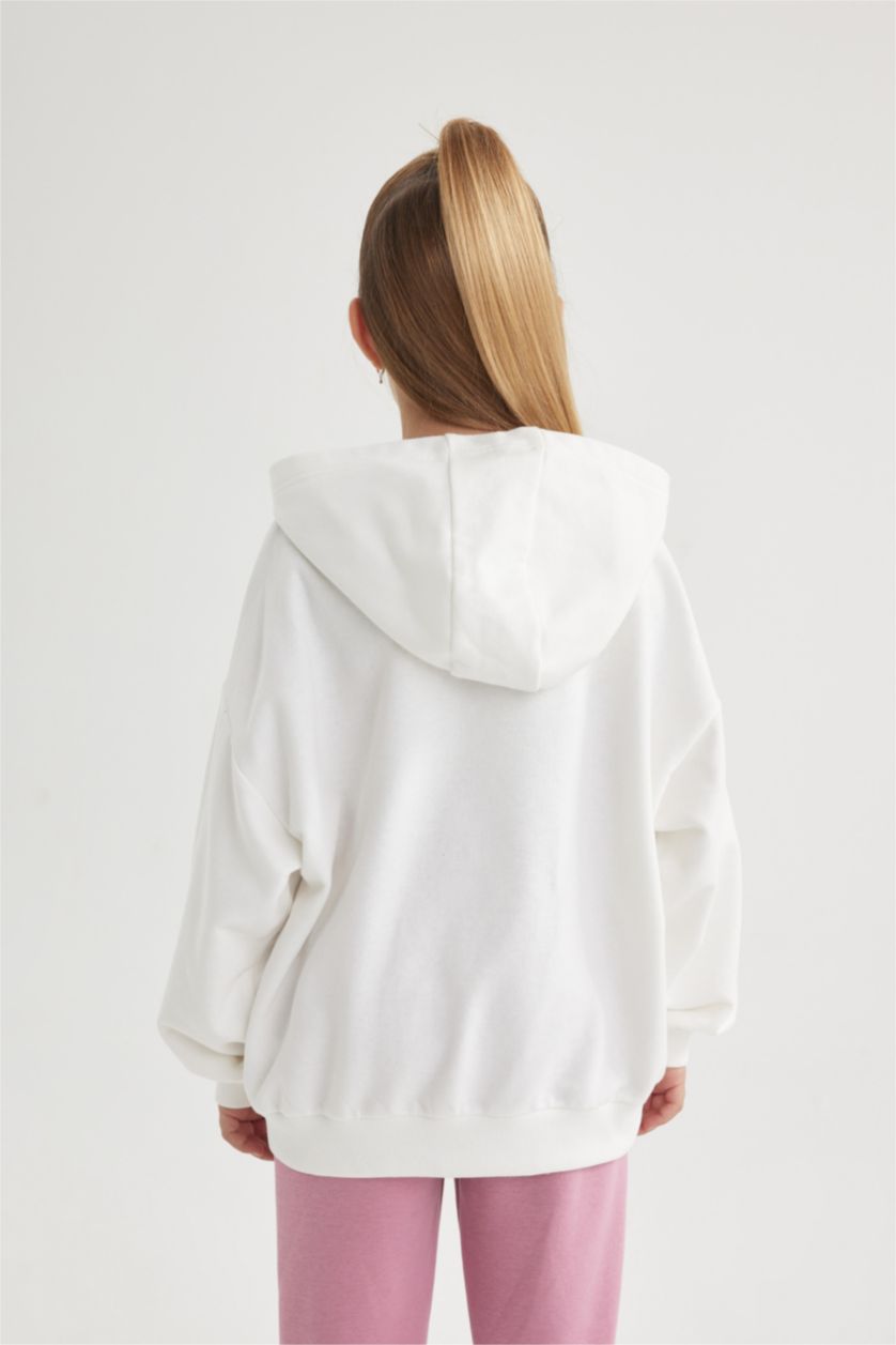 Kız Çocuk - Genç Kız Ekru Kız Çocuk Hatsune Miku Oversize Geniş Kalıp Kapüşonlu Sweatshirt