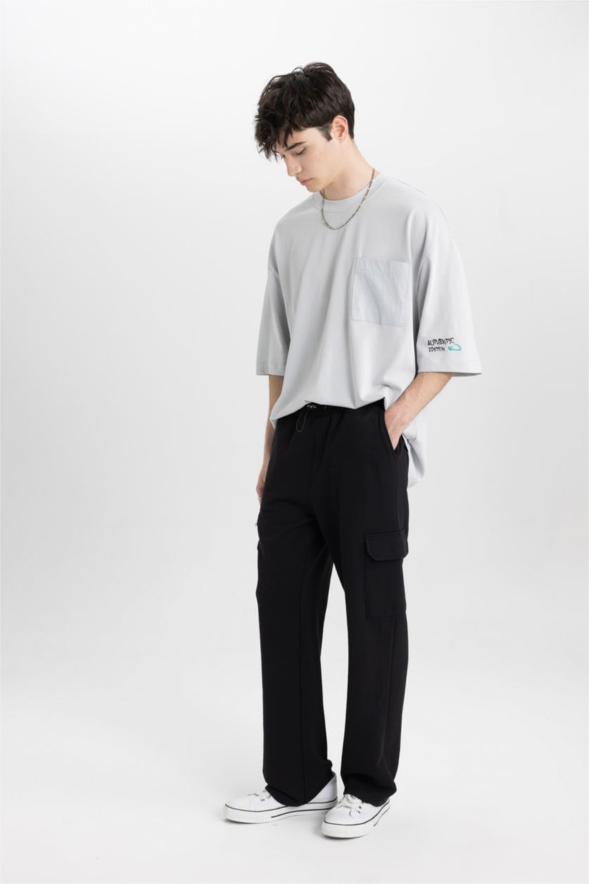 Man Black Regular Fit Regular Hem With Cargo Pocket Trousers