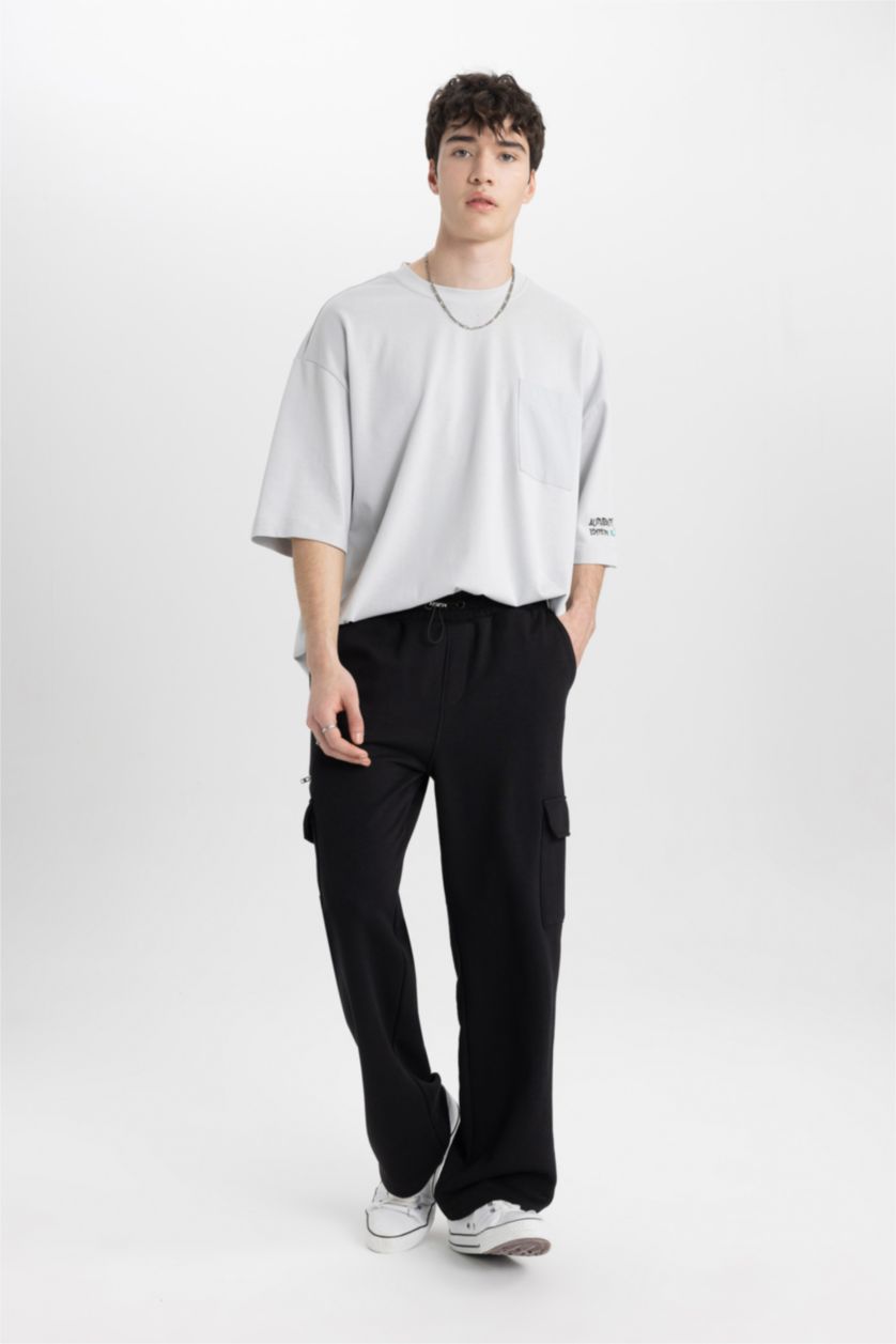 Man Black Regular Fit Regular Hem With Cargo Pocket Trousers