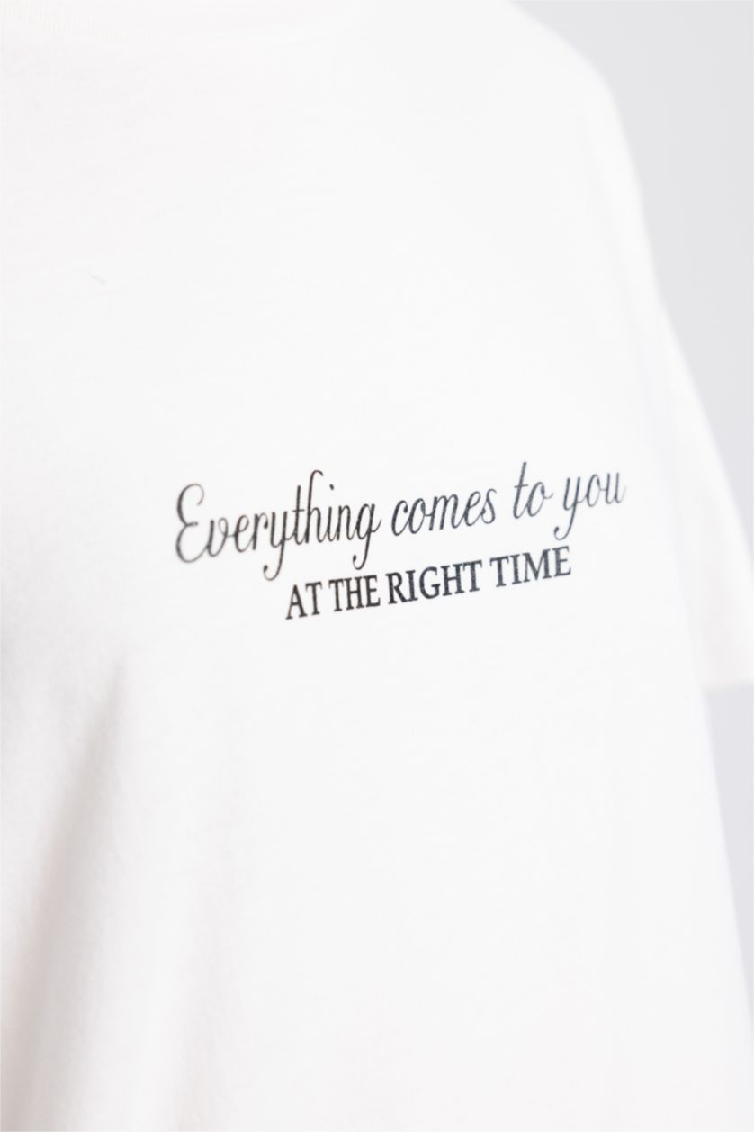 FEMME Écru Tunique Coupe Régulière Col rond Imprimé À Manches Courtes