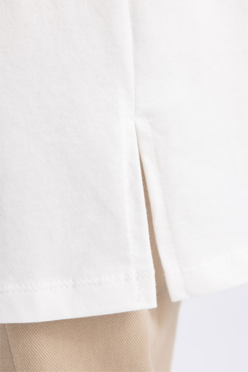 FEMME Écru Tunique Coupe Régulière Col rond Imprimé À Manches Courtes