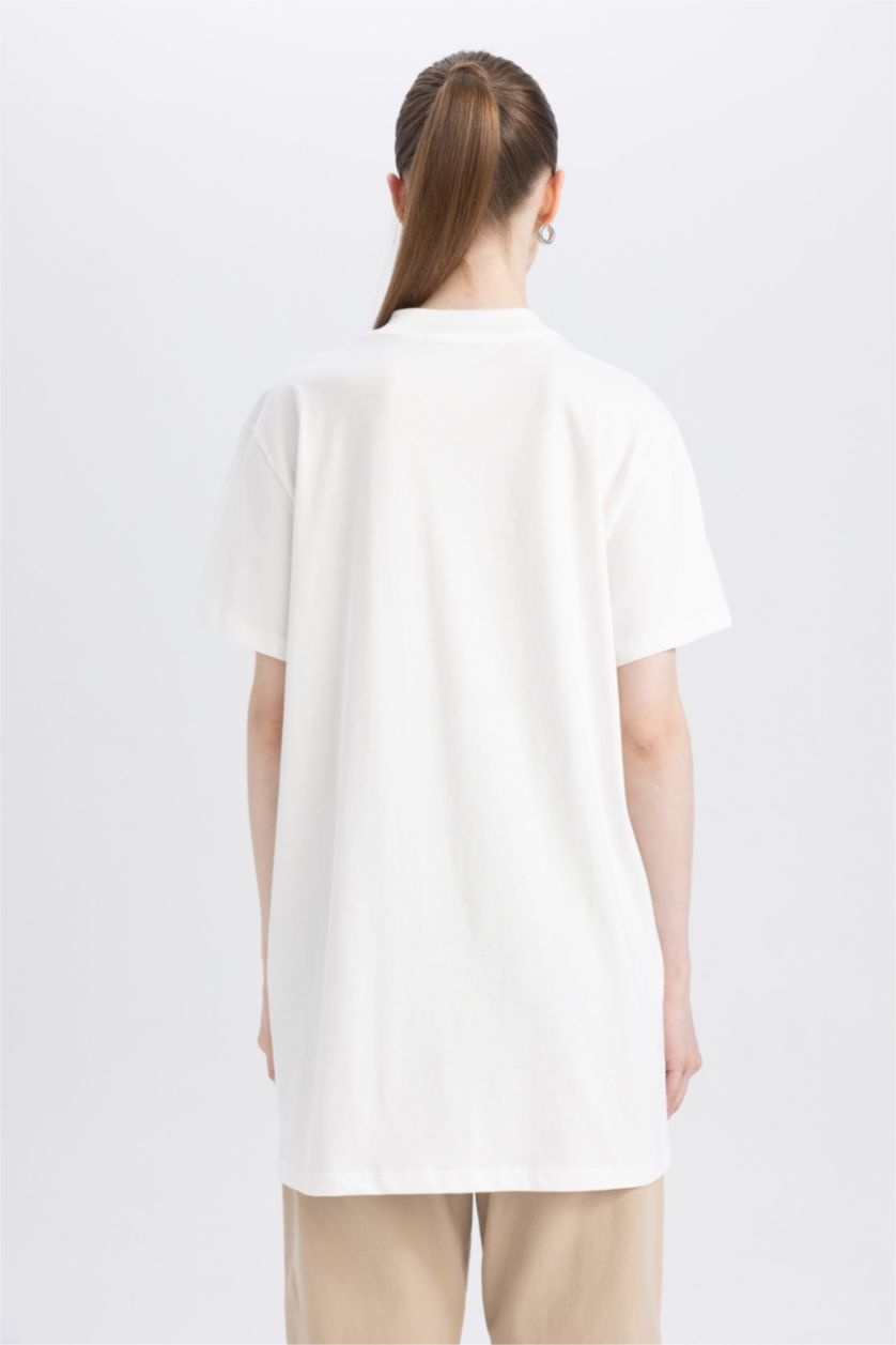 FEMME Écru Tunique Coupe Régulière Col rond Imprimé À Manches Courtes