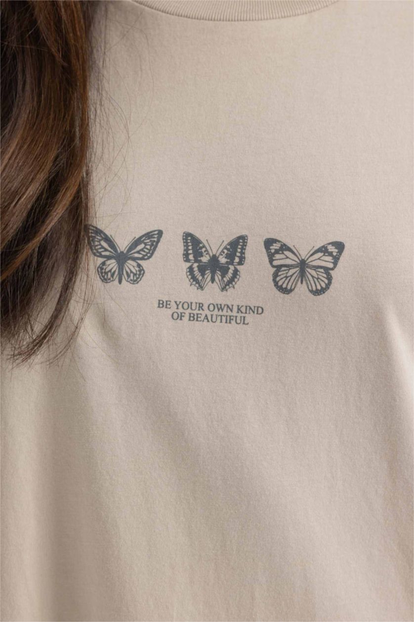 Woman Stone Regular Fit Crew Neck Printed Short Sleeve Tunic