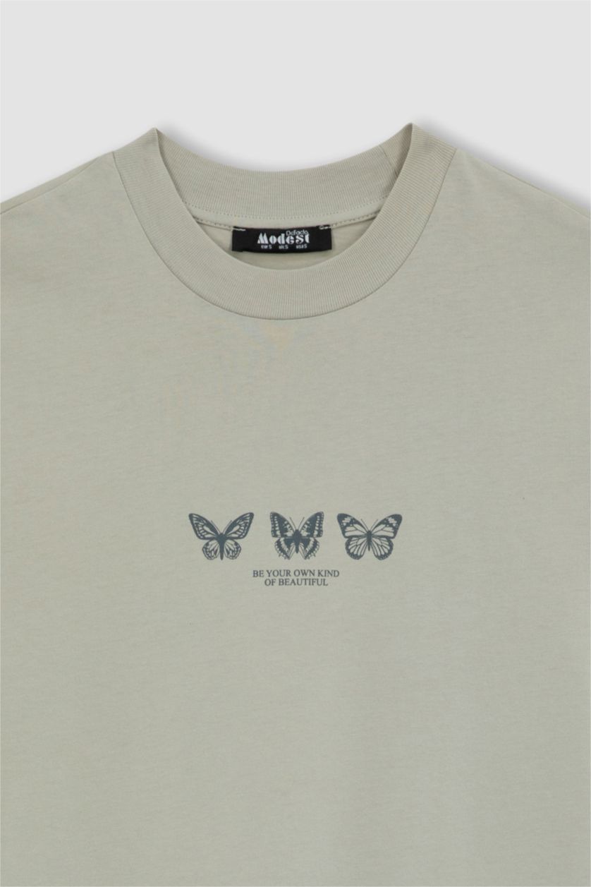 Woman Stone Regular Fit Crew Neck Printed Short Sleeve Tunic