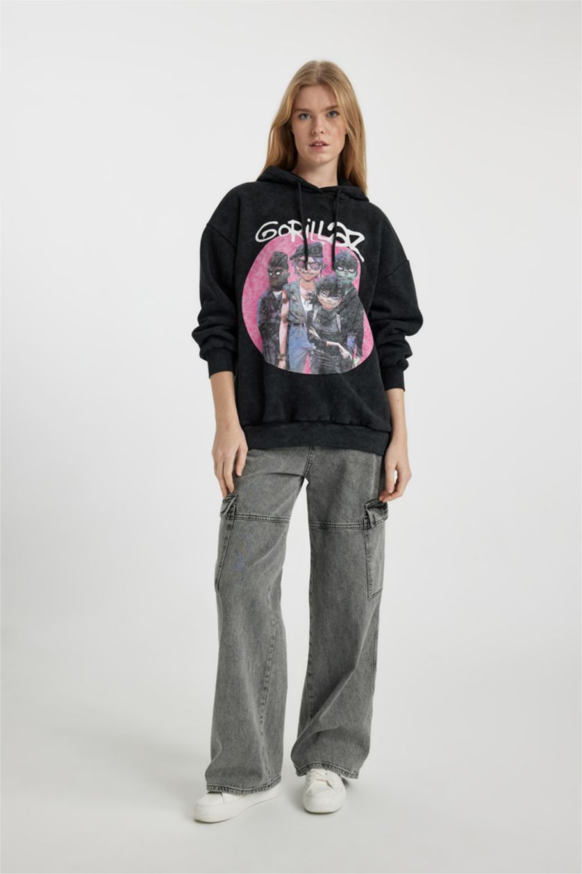 Жіночий Антрацит Світшот оверсайз з капюшоном One Piece з принтом з товстої тканини для жінок