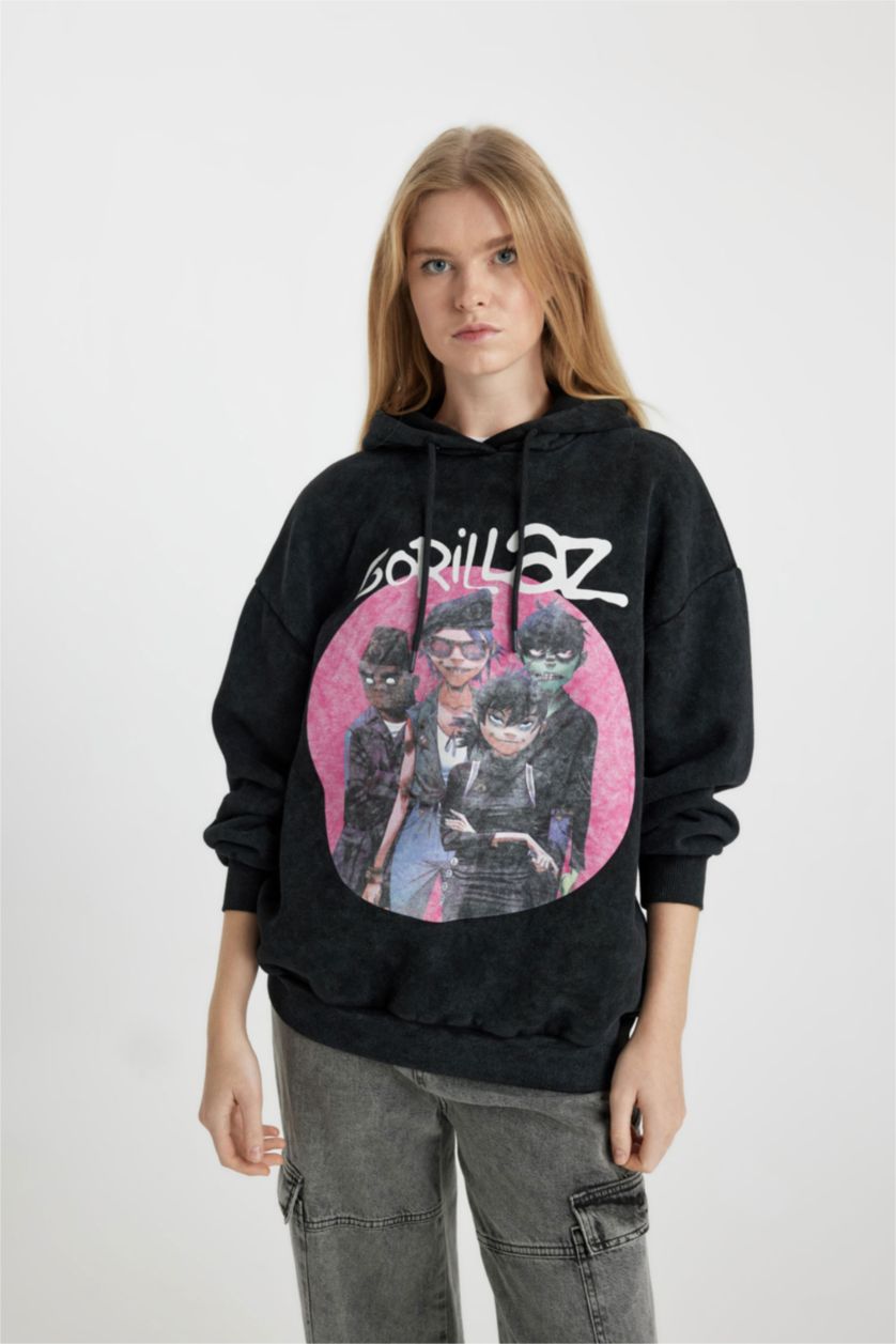 Жіночий Антрацит Світшот оверсайз з капюшоном One Piece з принтом з товстої тканини для жінок