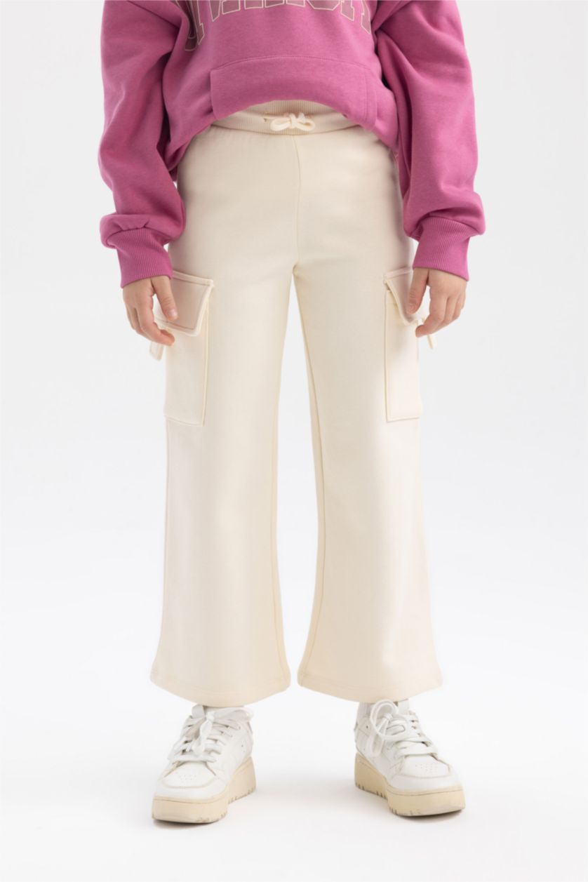GIRLS & TEENS Ecru Girl Wide Leg Cotton Sweatpants