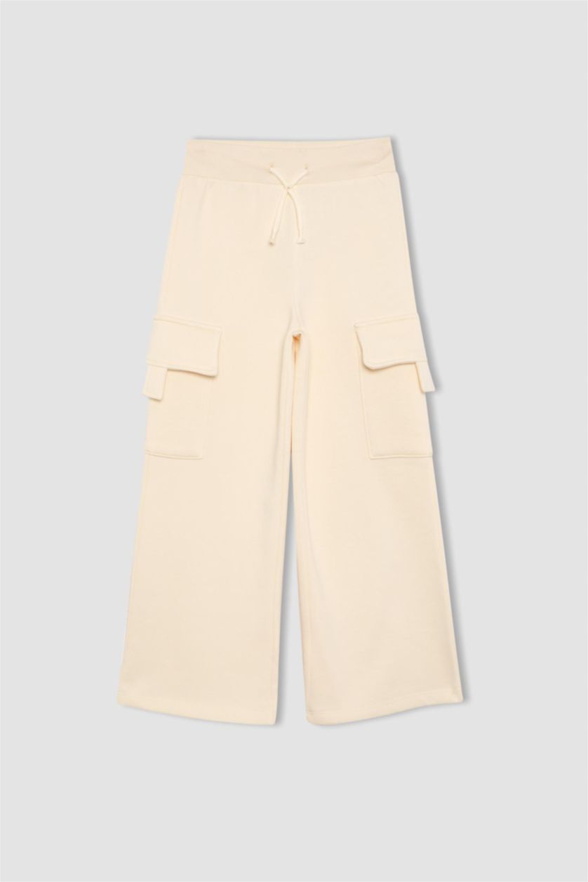 GIRLS & TEENS Ecru Girl Wide Leg Cotton Sweatpants