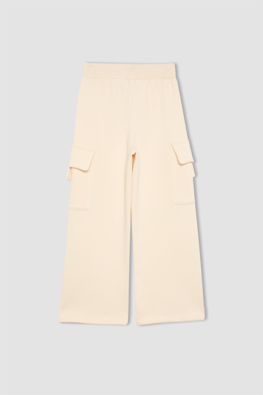 GIRLS & TEENS Ecru Girl Wide Leg Cotton Sweatpants