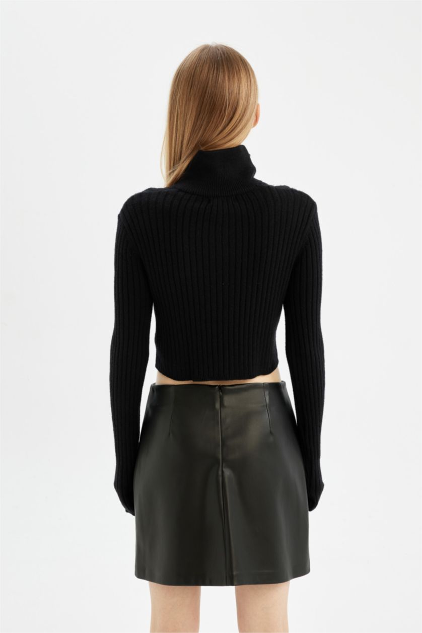 Kadın Siyah Coool Yarım Balıkçı Yaka Fermuarlı Triko Hırka