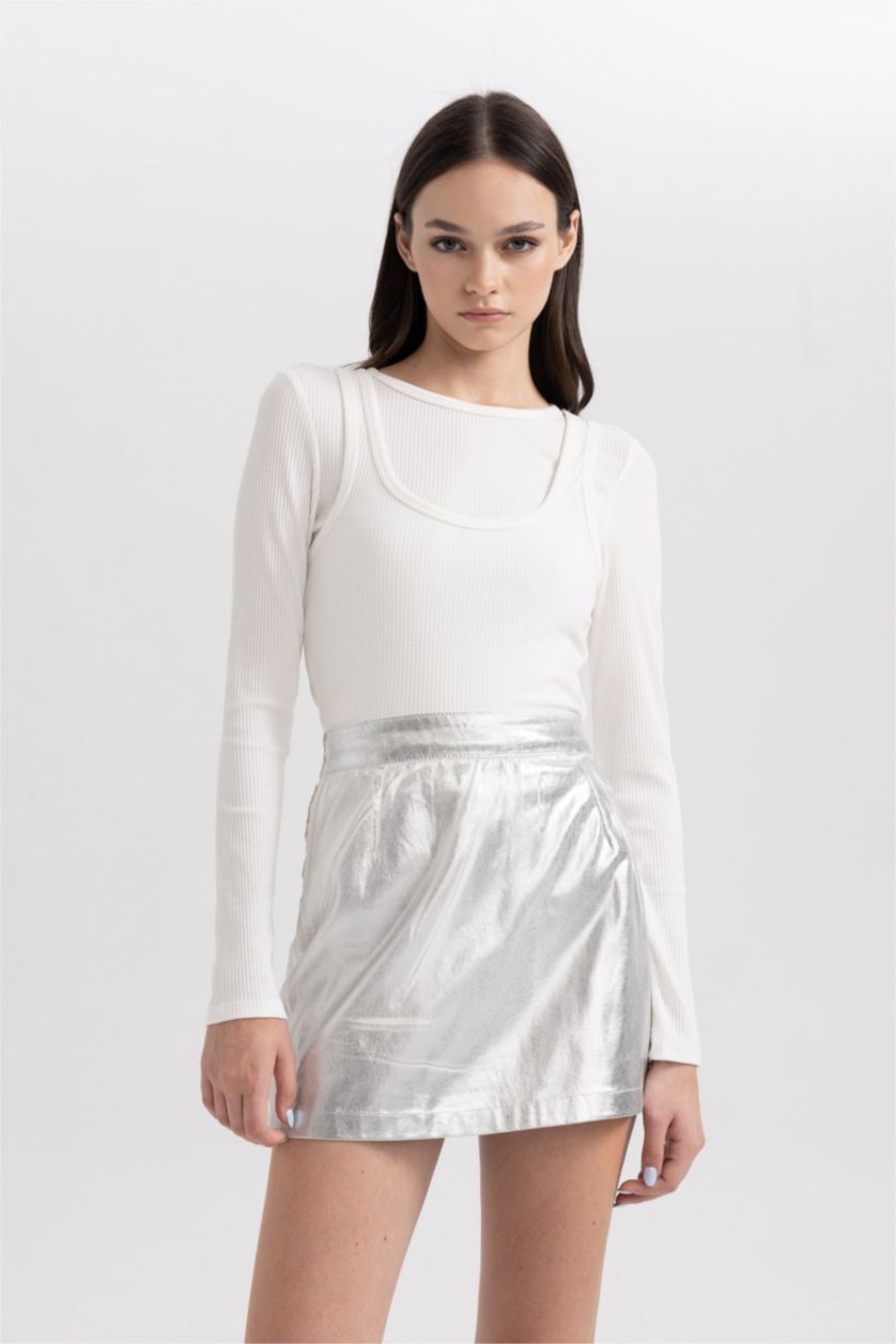 WOMAN White Fitted Corduroy Long Sleeve T-Shirt