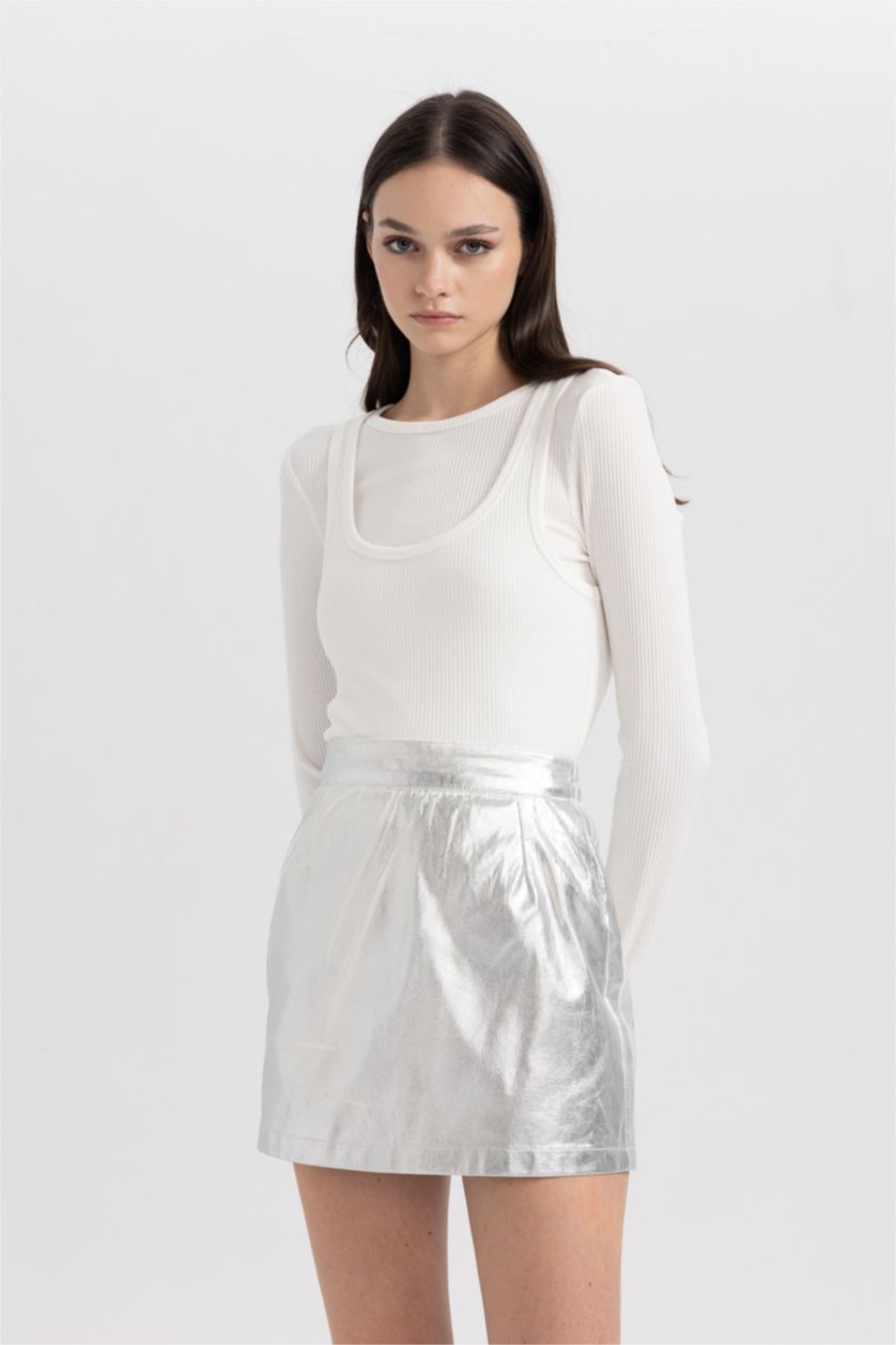 WOMAN White Fitted Corduroy Long Sleeve T-Shirt