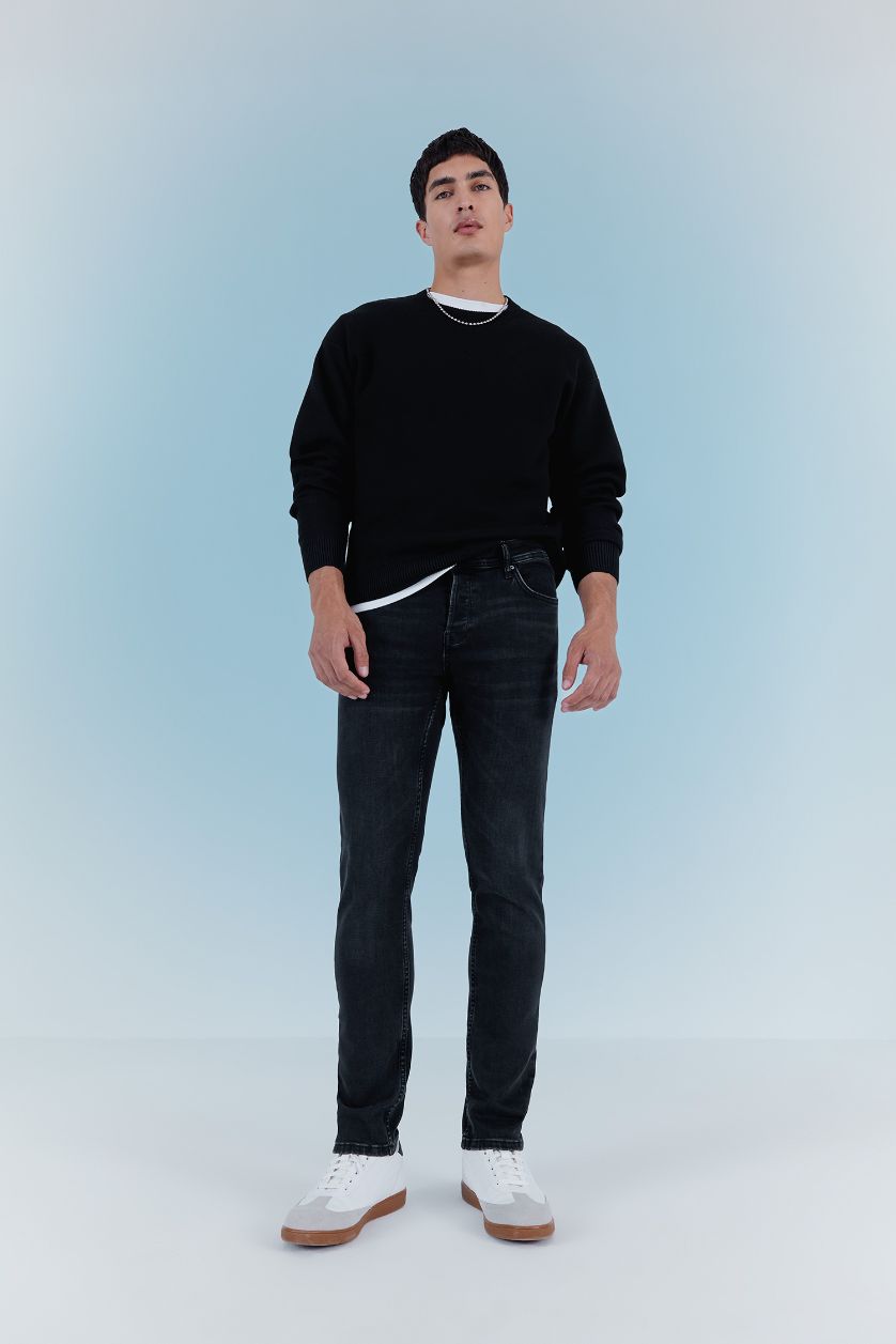رجالي أسود بنطلون جينز كارلو سكيني فيت بقالب ضيق وخصر عادي
