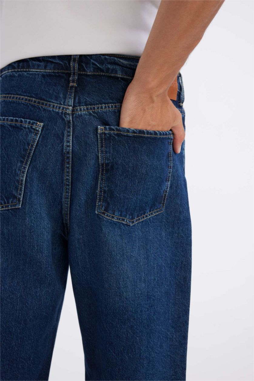 Erkek Koyu Mavi Wiser Wash Balloon Fit Bol Kalıp Yüksek Bel Normal Paça Jean Pantolon