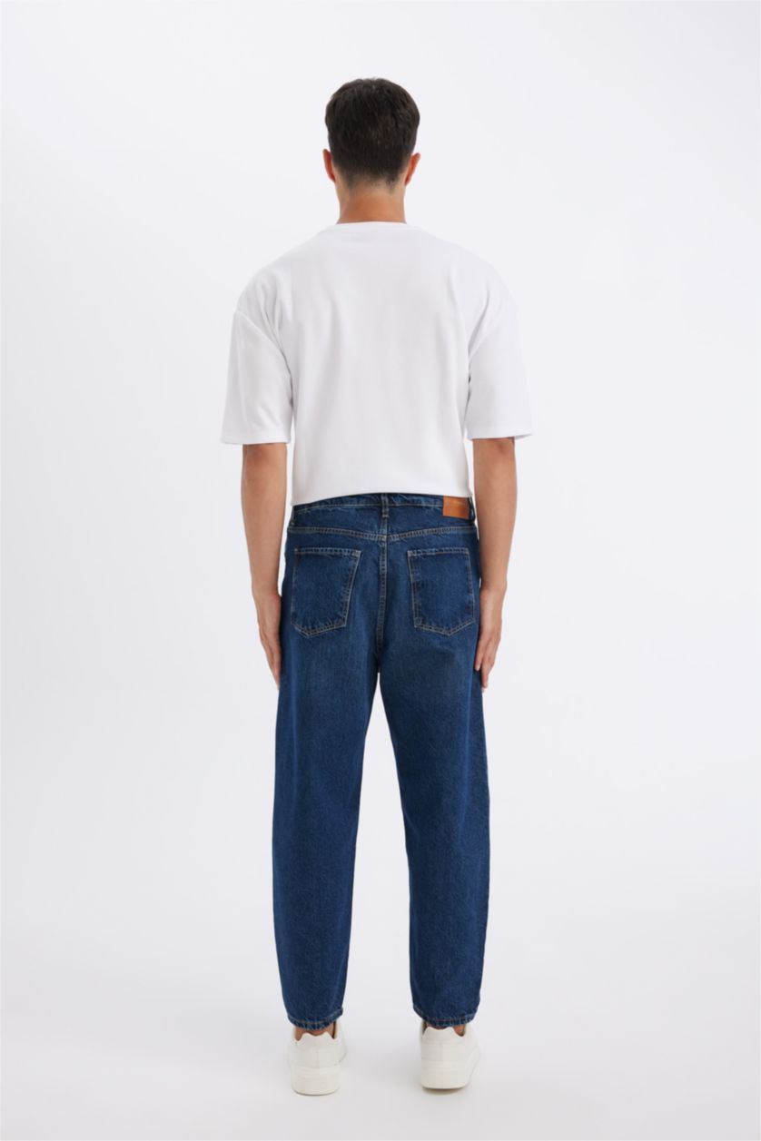 Erkek Koyu Mavi Wiser Wash Balloon Fit Bol Kalıp Yüksek Bel Normal Paça Jean Pantolon