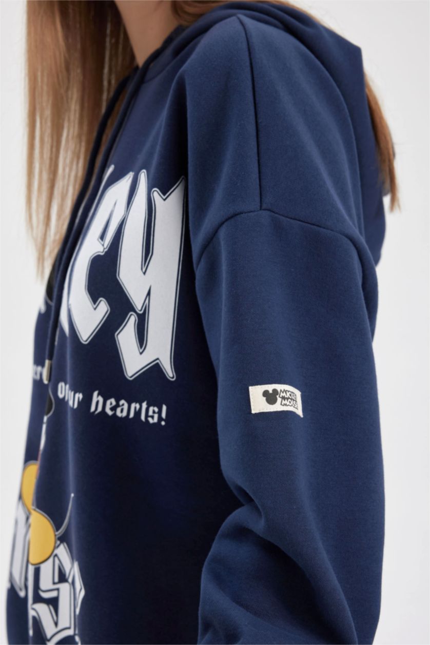 FEMME Marin Sweat- Shirt Coupe Oversize Imprimé Mickey & Minnie Encapuchonné