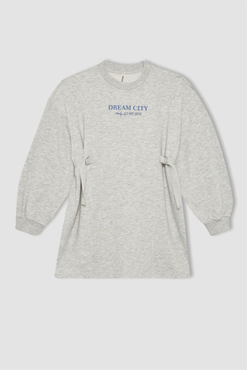 بنات ميلانج رمادي فستان سويت بناتي قصة عادية مطبوع