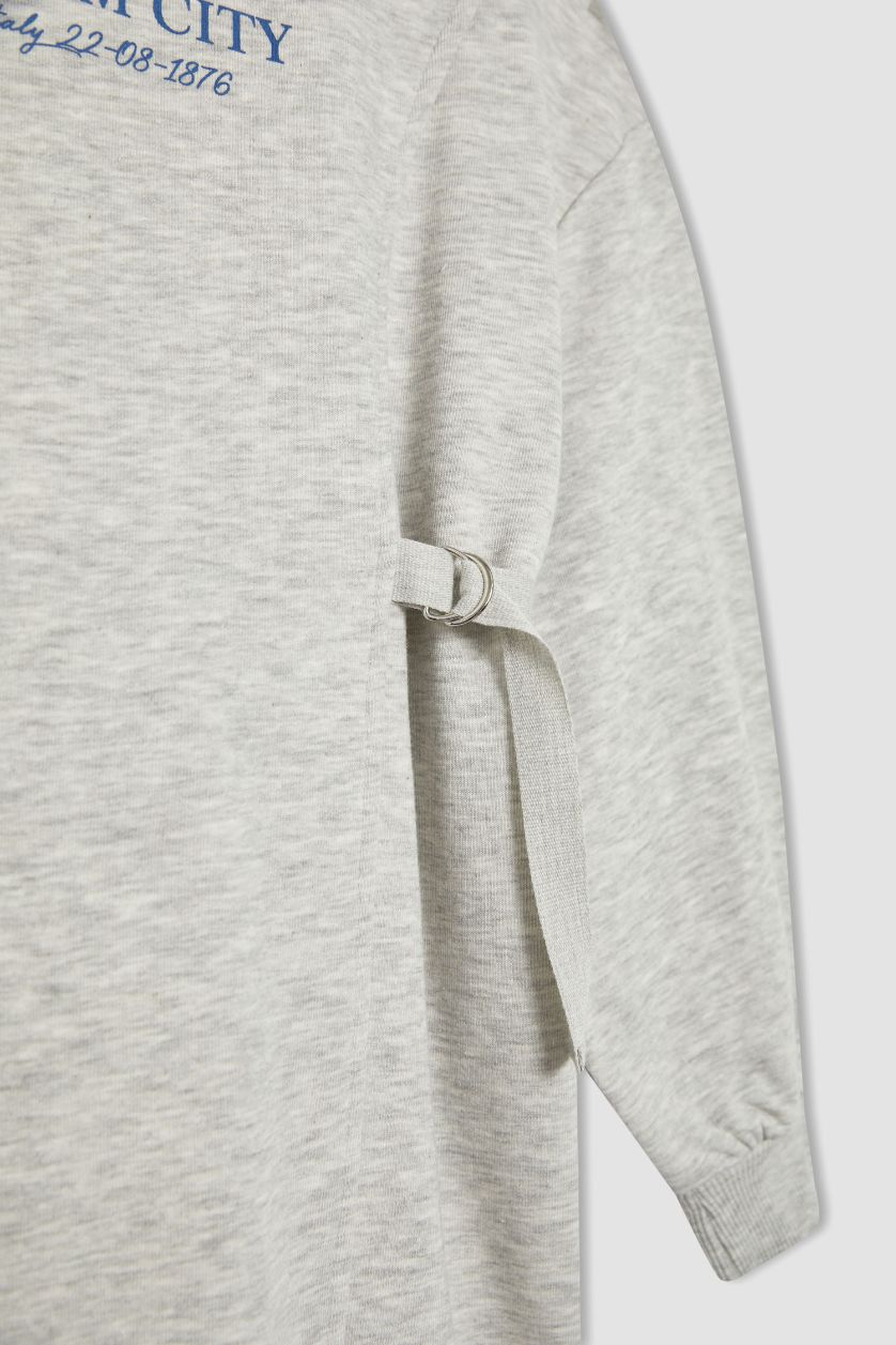 بنات ميلانج رمادي فستان سويت بناتي قصة عادية مطبوع