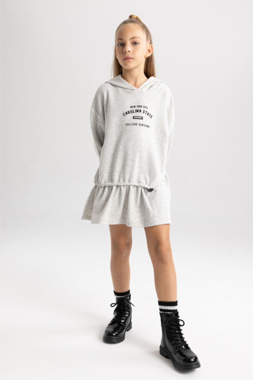 FILLES Gris Robe De Survêtement Imprimée Encapuchonné