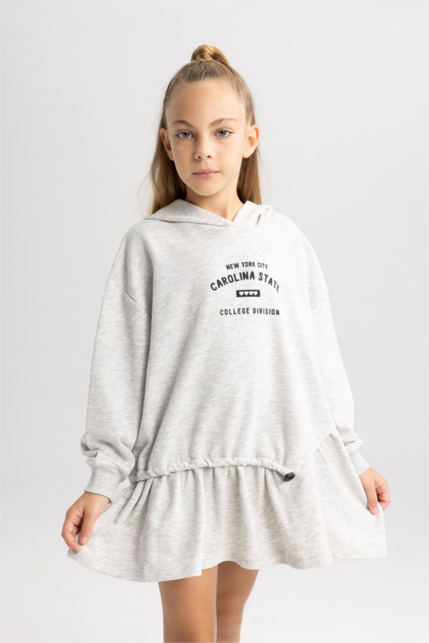 FILLES Gris Robe De Survêtement Imprimée Encapuchonné