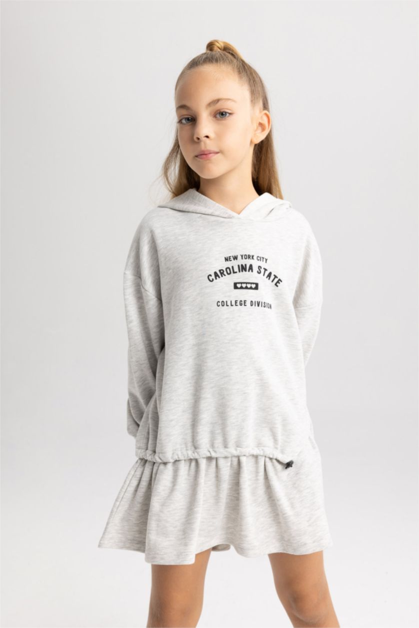 FILLES Gris Robe De Survêtement Imprimée Encapuchonné