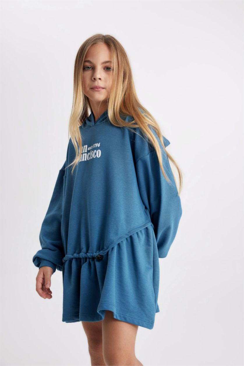 بنات نيلي فستان سويت بناتي مطبوع قصة عادية