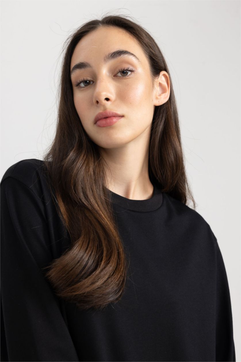 FEMME Noir Tunique Coupe Régulière Col Rond à Manches Courtes