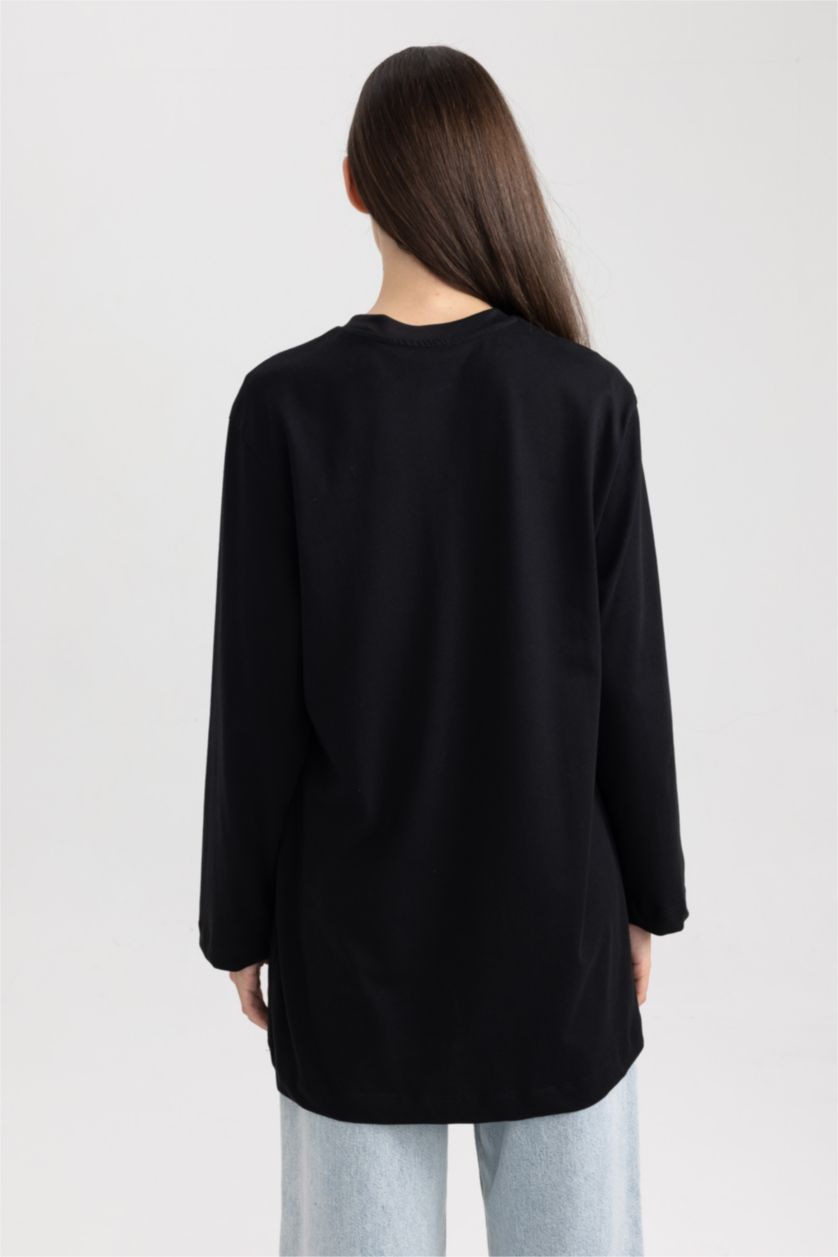 FEMME Noir Tunique Coupe Régulière Col Rond à Manches Courtes