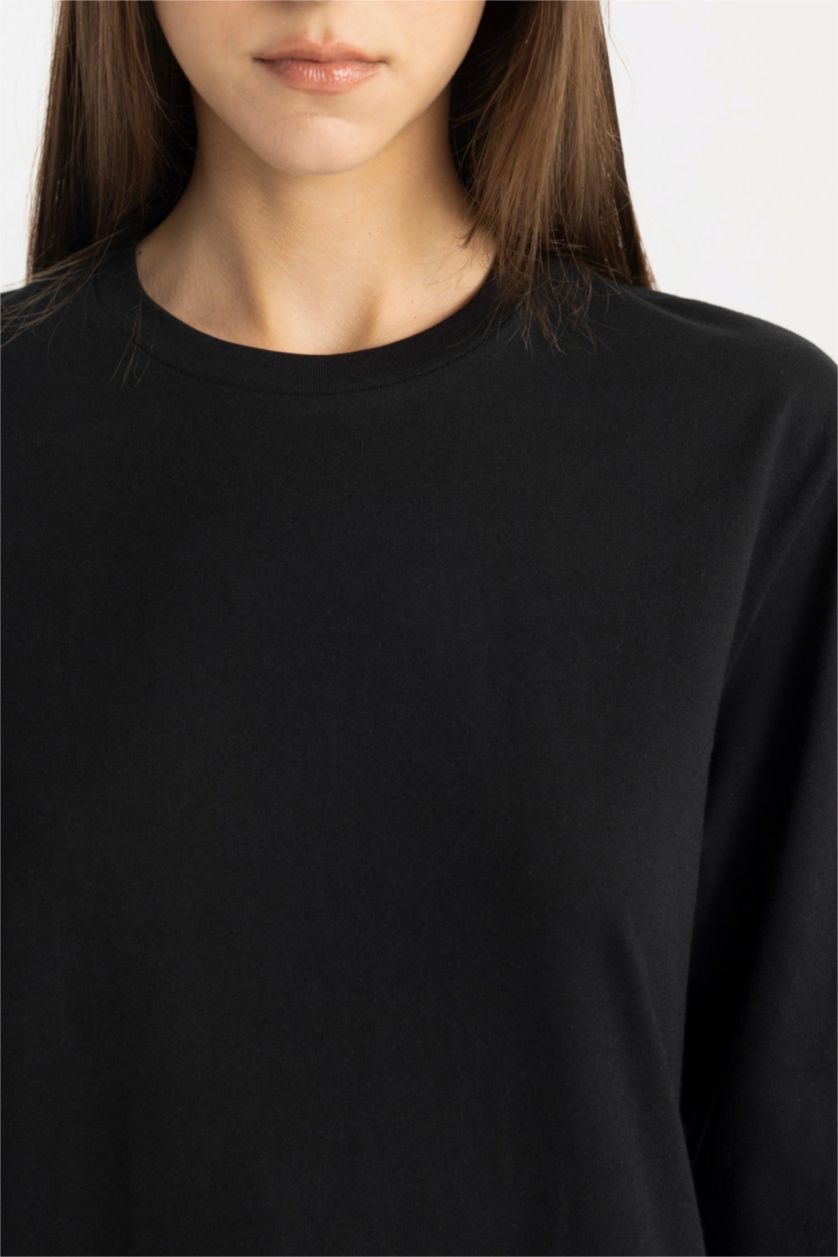 WOMAN Black Regular Fit Crew Neck Basic T-Shirt Tunic