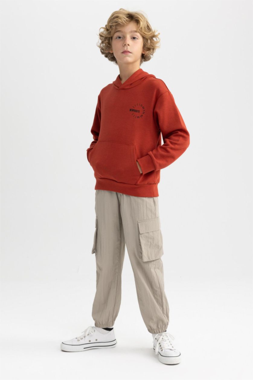 Erkek Çocuk - Genç Erkek Bej Kargo Jogger Paça Paraşüt Pantolon Erkek Çocuk