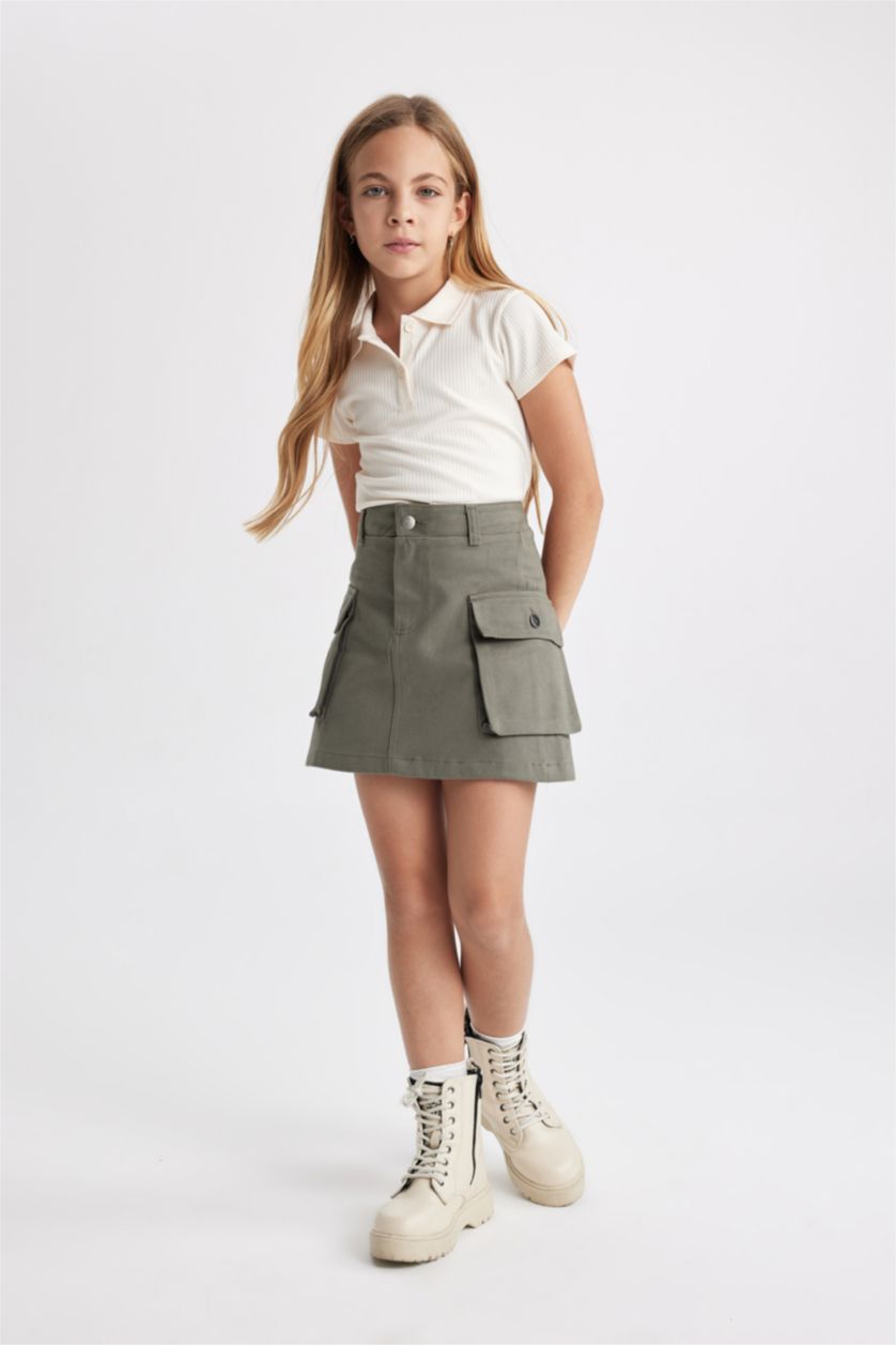 Girls & Teens Khaki Girl Gabardine Regular Fit Skirt