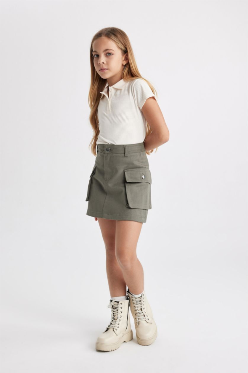 Girls & Teens Khaki Girl Gabardine Regular Fit Skirt