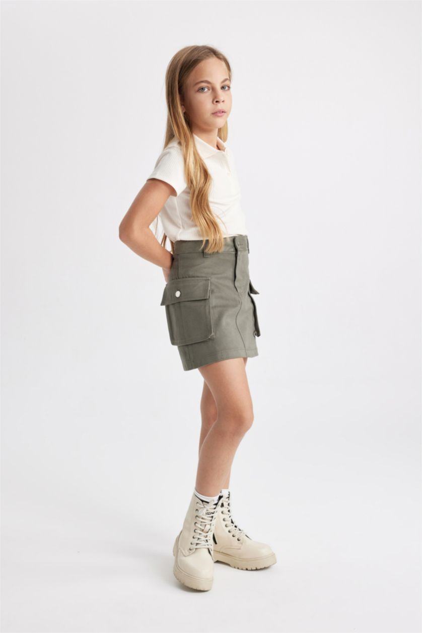 Girls & Teens Khaki Girl Gabardine Regular Fit Skirt